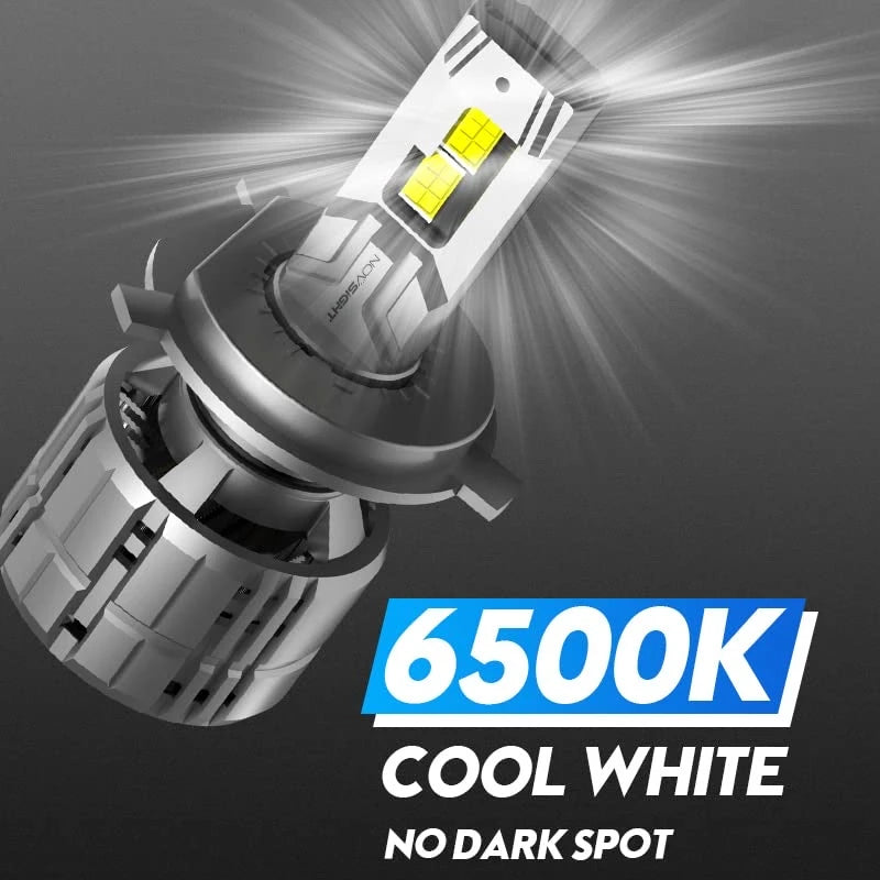 NightEye NOVSIGHT H4 LED Headlight Bulbs 40000LM, Upgrade 900% Brighter 6500K Cool White 9003/H4/HB2 LED Headlights High and Low Beam Conversion Kit 200W Super Bright LED Bulb Hi/Lo Beam, Pack of 2 - NightEye.in