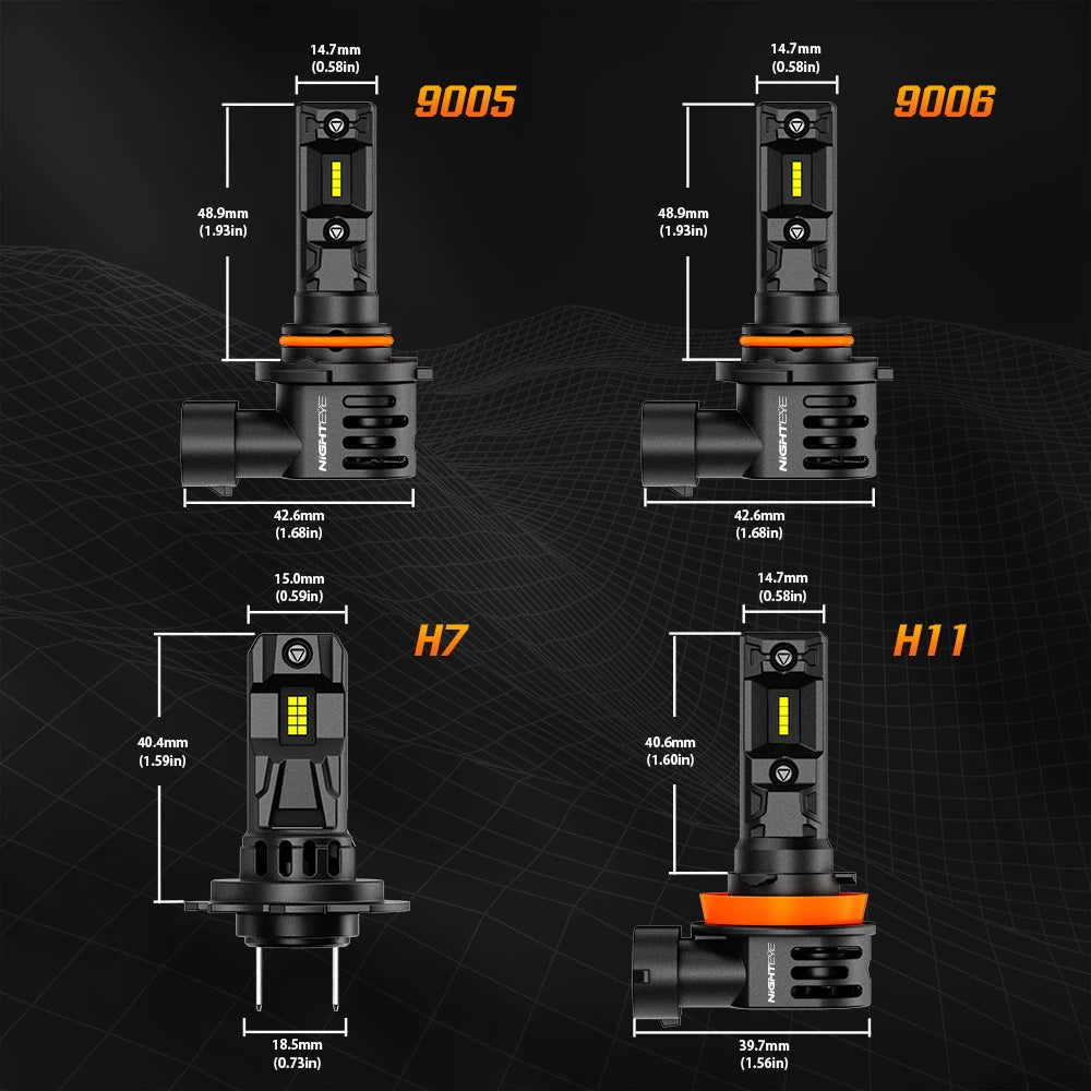 NightEye A315-S7 H4 Hi/Lo Pair 20000LM 6500K LED Car Headlight Bulbs 70W Auto Headlamp IP68 Waterproof for Modification Cars - Type H4 Hi/Lo - NightEye.in