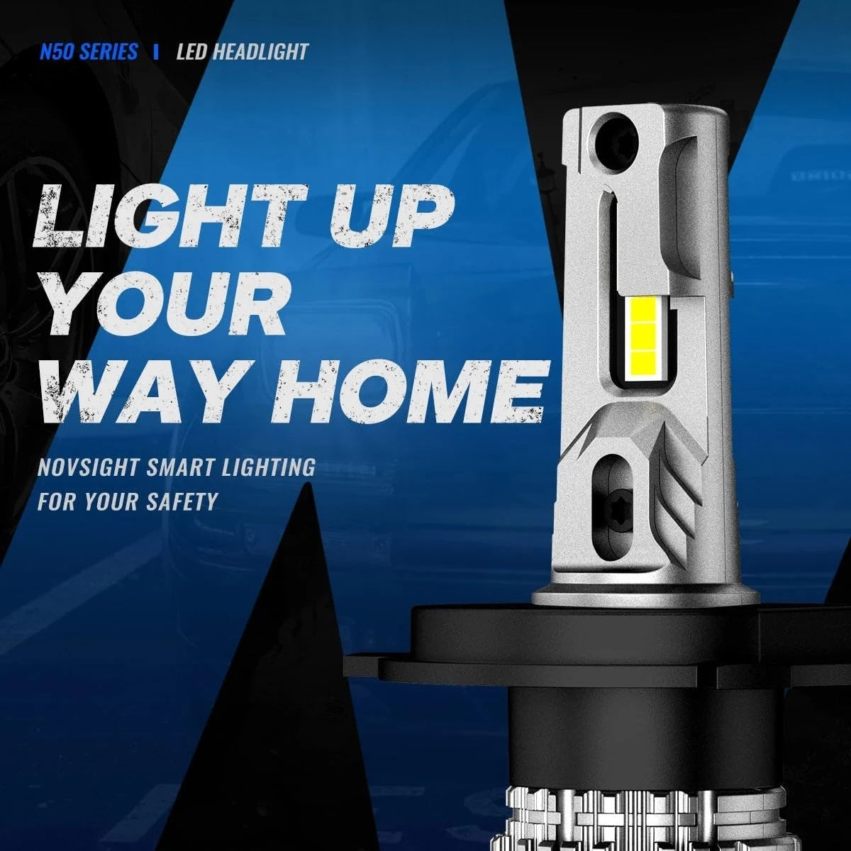 NightEye Novsight H7 LED Headlight Kits (Pack of 2)- Bridgelux-COB LED Chips - 72W 10000Lumens 6500K White - High/Low Beam Headlight/Fog Light Conversion Kit - NightEye.in