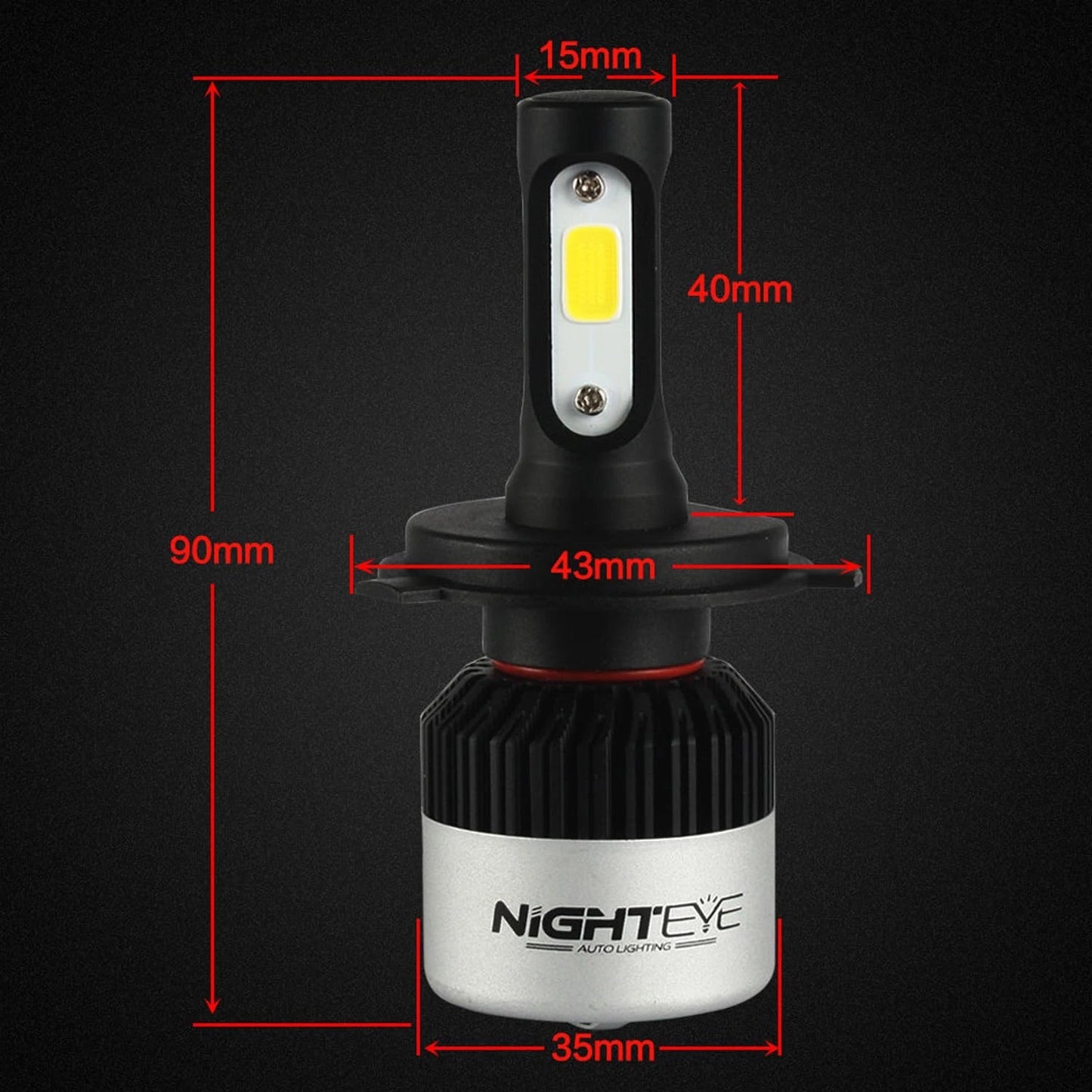 NightEye Genuine H4 Hi/Lo 9000LM 6500K 72 W LED Automotive Headlight Bulbs Auto Conversion Driving Lamp (Cool White light) (H4) - NightEye.in