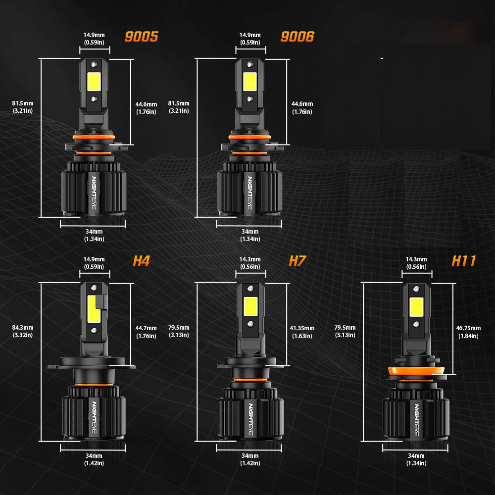 NightEye S4 H8/H9/H11/H16 LED Light Set of 2 - H8/H9/H11/H16 Socket - H8/H9/H11/H16 LED Headlight Bulb for Car and Bike White, 72W, 2 Bulbs - 13000 Lumens ULTRA BRIGHT, Type H8/H9/H11/H16