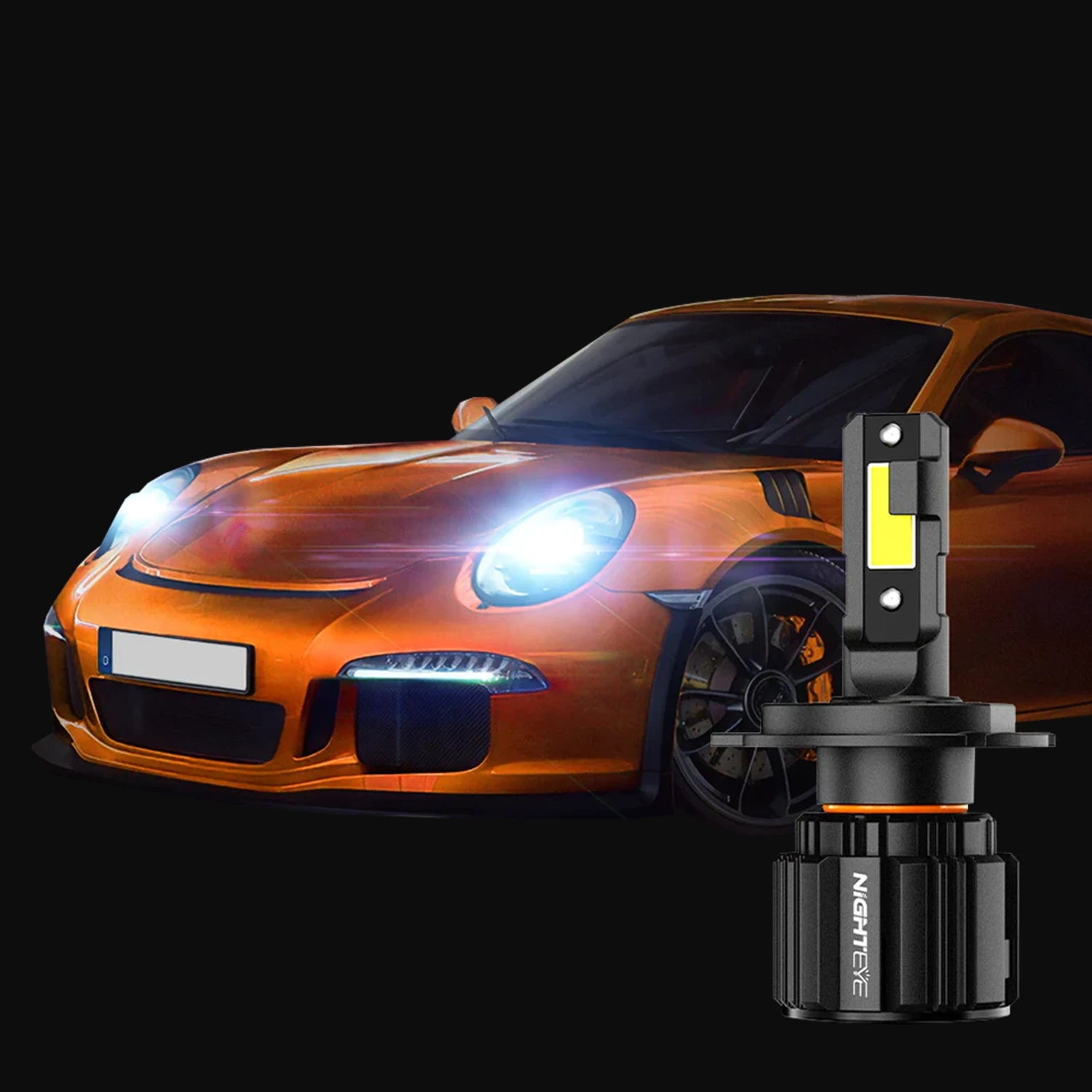 NightEye S4 LED Light Single Pc - H4 Socket - H4 LED Headlight Bulb for Car and Bike White, 36W, 1 Bulb - 6500 Lumens ORIGINAL ULTRA BRIGHT, Type H4 - NightEye.in