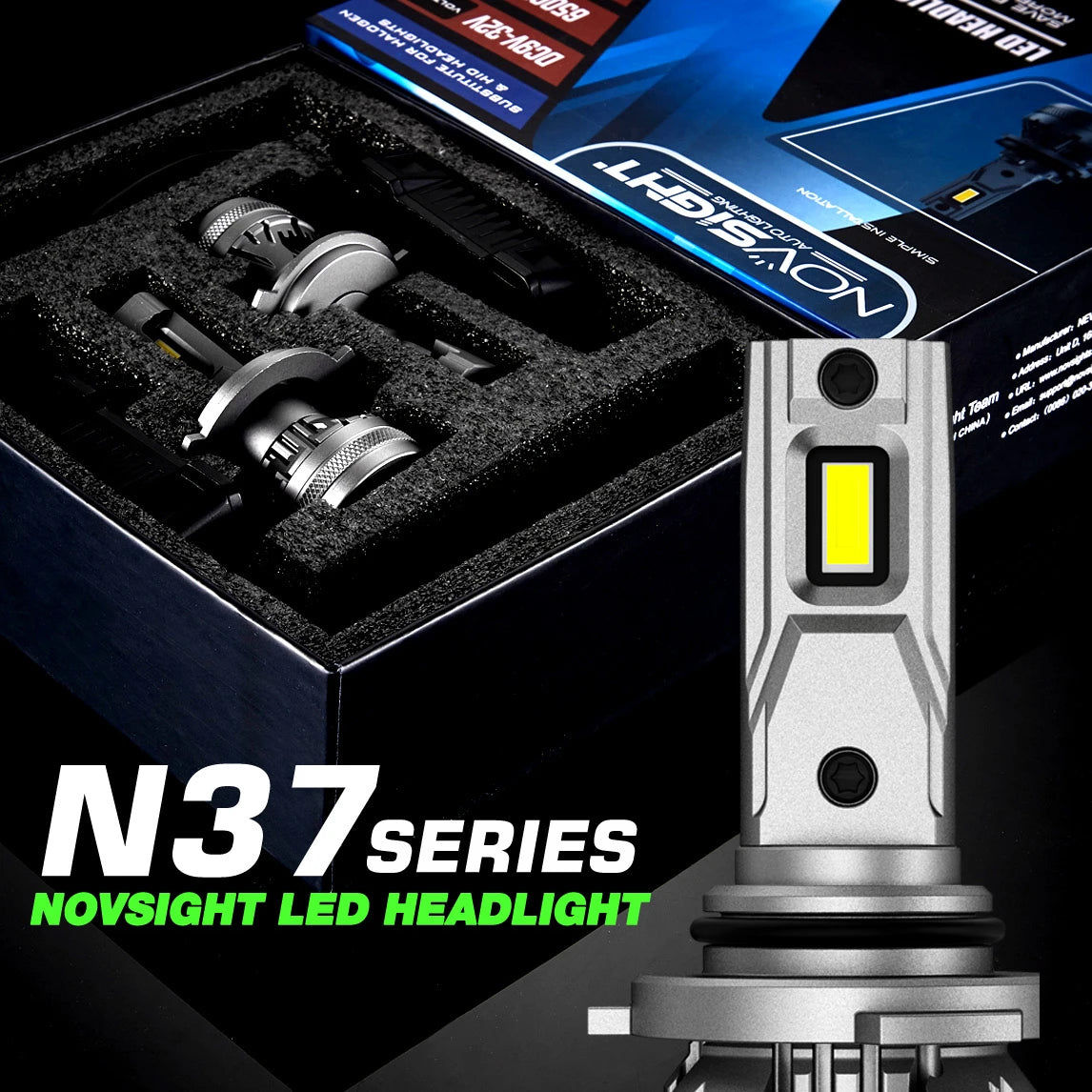 NightEye NovSight A500-N37 H7 DC9-32V LED Headlight H7 Two Pin 22000LM LED Car Lights Bulbs 6500K High & Low Beam 120W/Pair Super Bright - H7 - NightEye.in