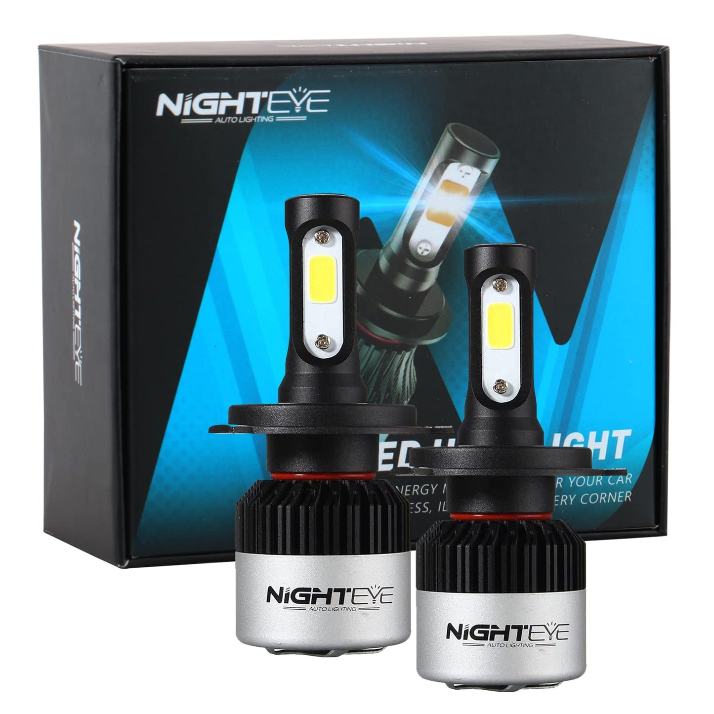 ORIGINAL NIGHTEYE H4 LED Headlight Bulb for Car and Bike White, 72W, 2 Bulbs - 9000 Lumens ULTRA BRIGHT, Type H4 - NightEye.in
