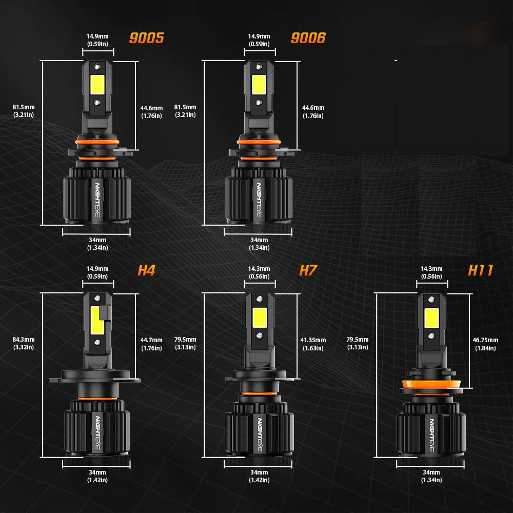 Original Nighteye A315 S4 H8/H9/H11/H16 LED Headlight Bulb H8/H9/H11/H16 (Set of 2) For All Cars & Motorcycles (Low and High Beam Bulbs (White) 13000 LM 2 Side Chip) - Type H8/H9/H11/H16 - NightEye.in