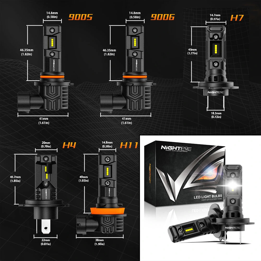 NightEye A315-S6 H7 Two Pin 6500K White 2PCS Car LED Headlight Bulb 14,000LM/Pair LED Headlamp IP Waterproof - Type H7 - NightEye.in