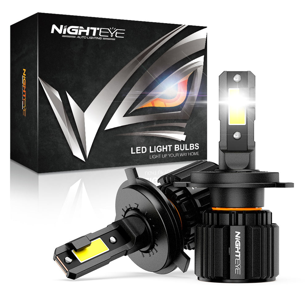 NightEye S4 LED Light Set of 2 - H4 Socket - H4 LED Headlight Bulb for Car and Bike White, 72W, 2 Bulbs - 13000 Lumens ULTRA BRIGHT, Type H4 - NightEye.in