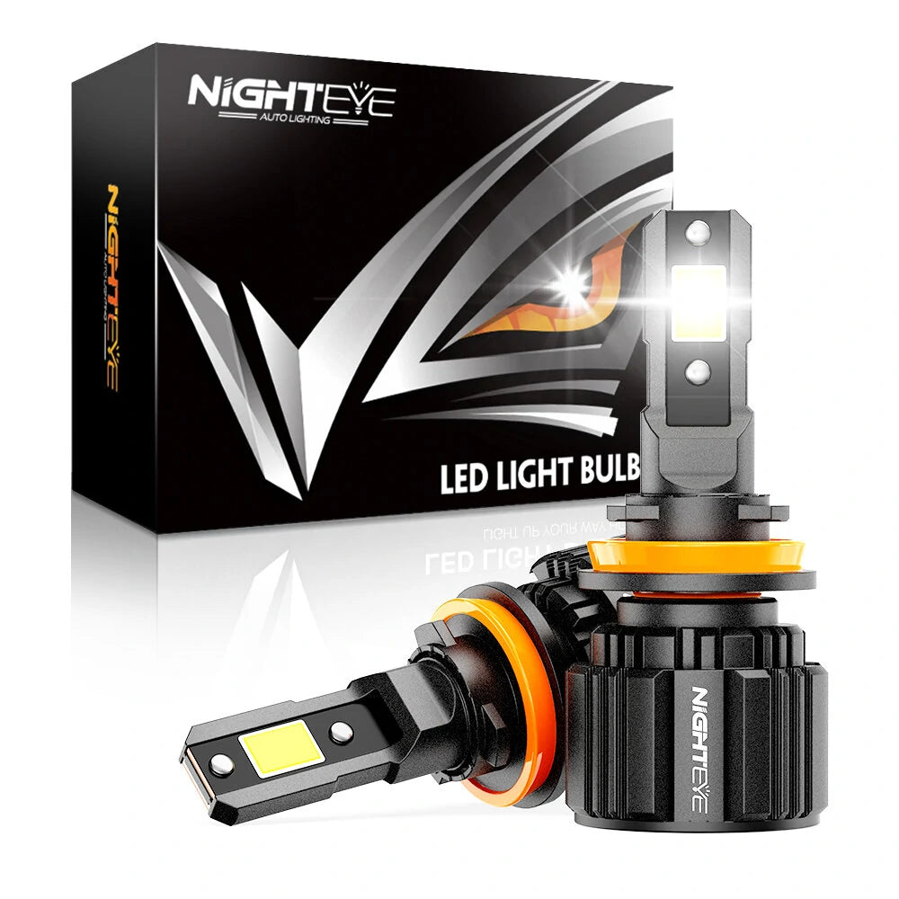 Original Nighteye A315 S4 H8/H9/H11/H16 LED Headlight Bulb H8/H9/H11/H16 (Set of 2) For All Cars & Motorcycles (Low and High Beam Bulbs (White) 13000 LM 2 Side Chip) - Type H8/H9/H11/H16 - NightEye.in