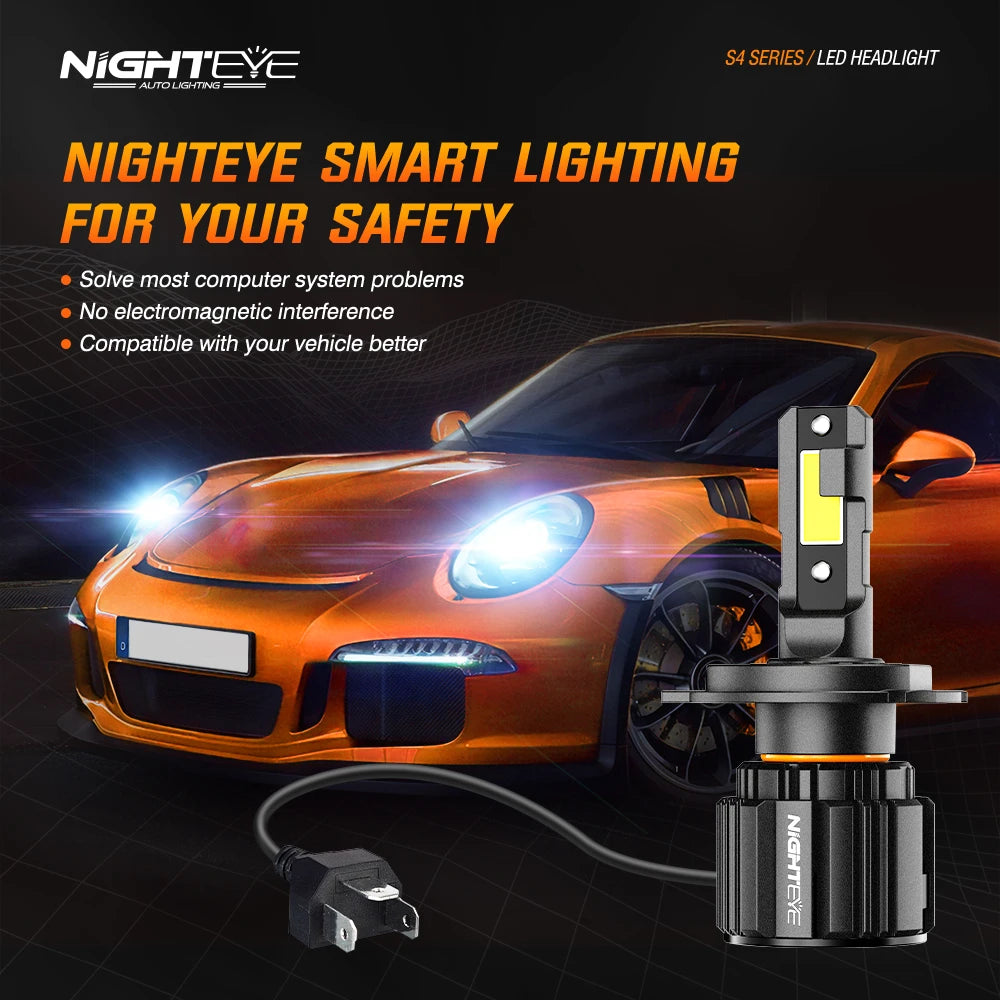 Original Nighteye A315 S4 H8/H9/H11/H16 LED Headlight Bulb H8/H9/H11/H16 (Set of 2) For All Cars & Motorcycles (Low and High Beam Bulbs (White) 13000 LM 2 Side Chip) - Type H8/H9/H11/H16 - NightEye.in
