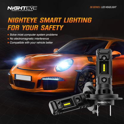 NightEye A315-S6 H7 Two Pin 6500K White 2PCS Car LED Headlight Bulb 14,000LM/Pair LED Headlamp IP Waterproof - Type H7 - NightEye.in