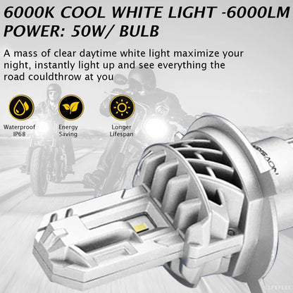 NightEye Novsight H4 High and Low Beam Plug & Play All in One White LED Headlight Conversion Kit (50W 4500LM 6000K) for Bike/Scooty/Cars (50 Watt 1PC) - NightEye.in