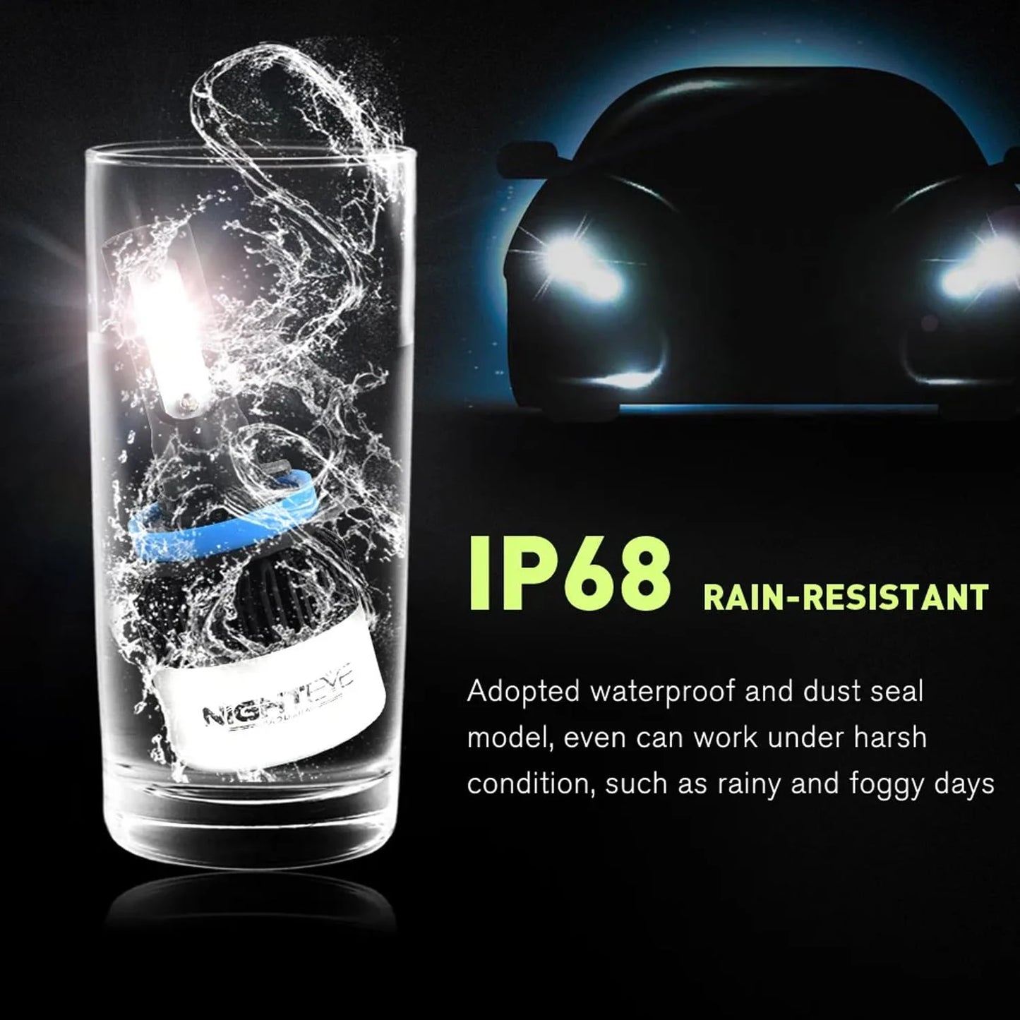 ORIGINAL NIGHTEYE 9006/HB4 LED Headlight Bulb for Car and Bike White, 72 Watt, 2 Bulbs - 9000 Lumens ULTRA BRIGHT, Type 9006/HB4