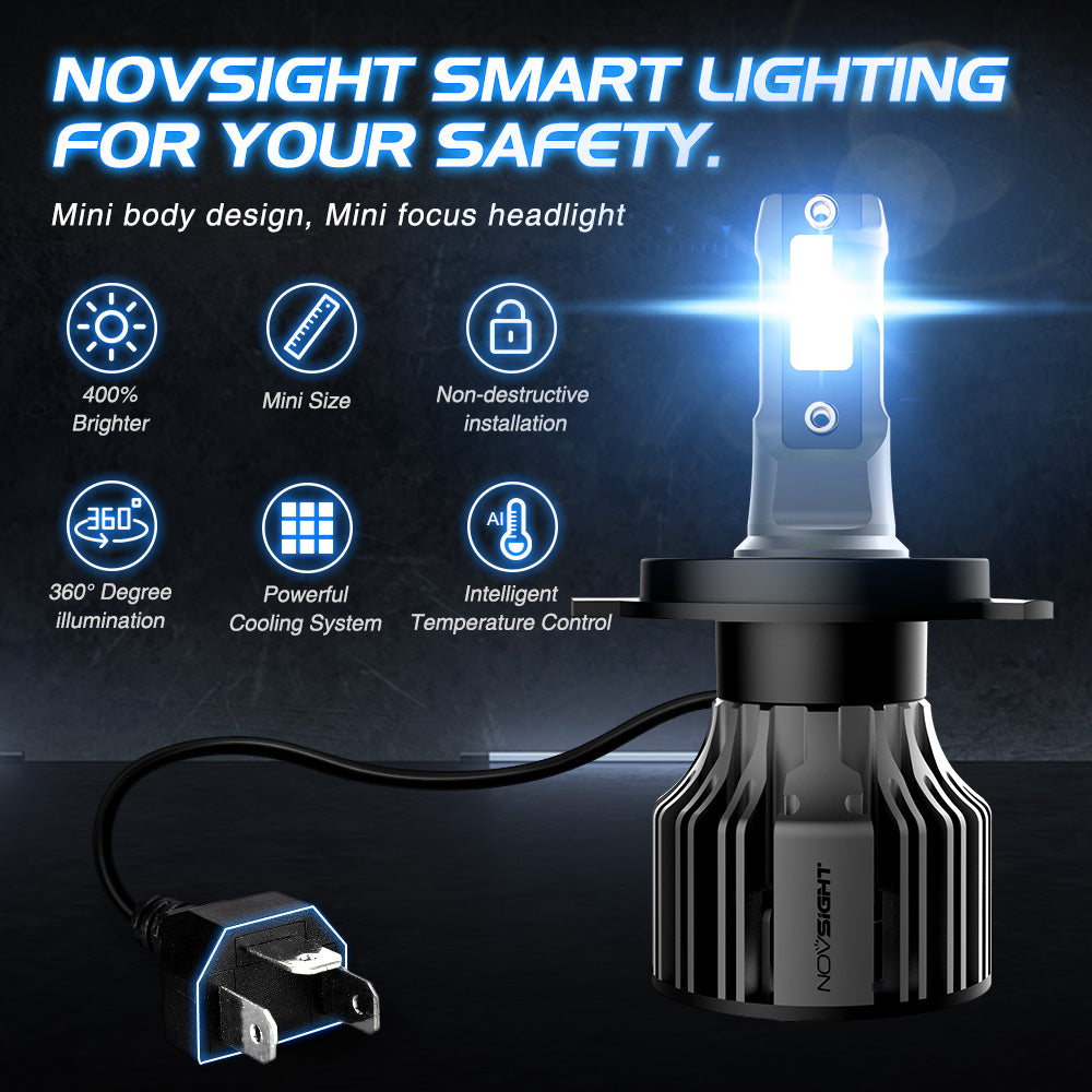 NightEye NovSight A500-N39 2PCS 72W DC9-32V Pair Car Headlight LED Bulbs 13,000LM/PAIR Car Headlamps 6500K IP68 Waterproof Super Bright With 12 Month Warranty - NightEye.in