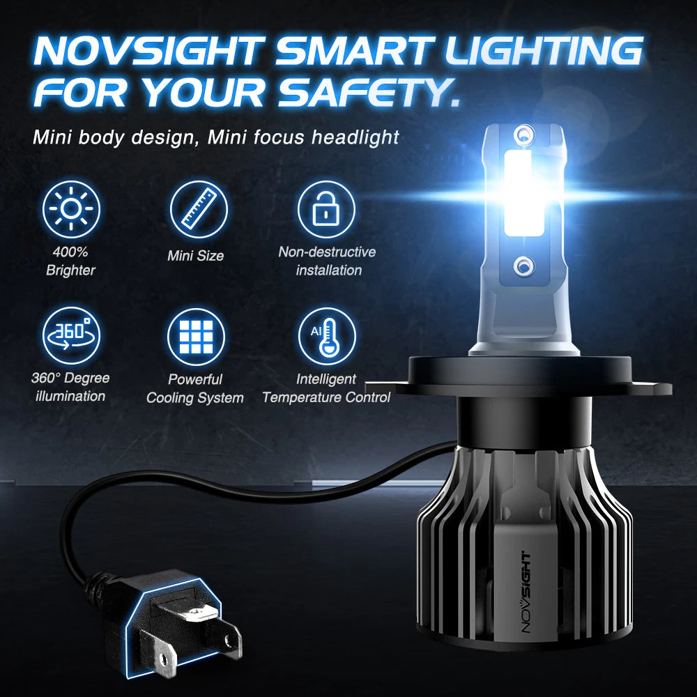 NightEye NovSight A500-N39 9005/HB3 Socket 2PCS 72W DC9-32V Pair Car Headlight LED Bulbs 13,000LM/PAIR Car Headlamps 6000K IP68 Waterproof Type 9005/HB3 - NightEye.in