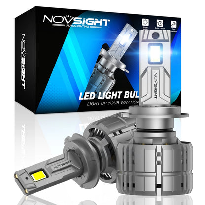 NightEye NOVSIGHT NOVSIGHT A500-N60 H7 Two Pin 2Pc 40000LM/Pair Car Headlight LED Bulbs High/Low Beam Kit 6500K Headlamp IP68 Waterproof White Light - Type H7