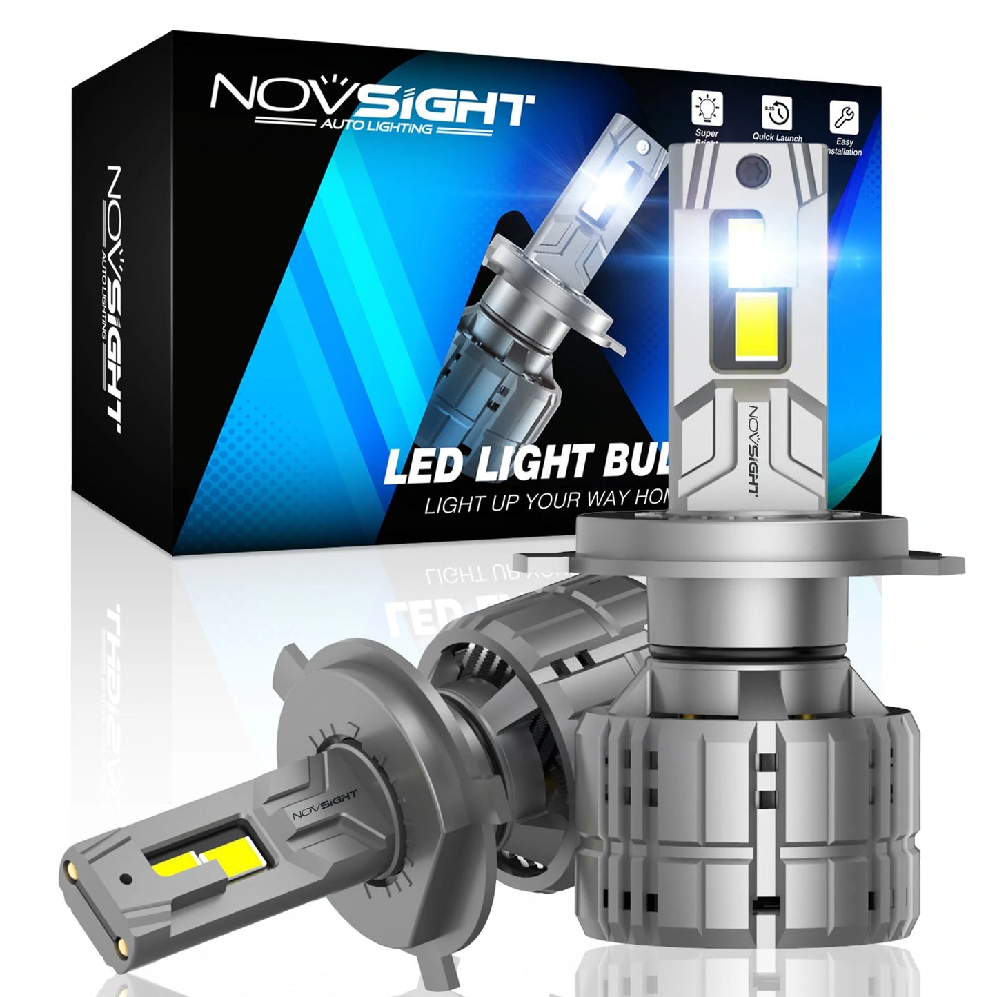 NightEye NOVSIGHT A500-N60 H4 Hi/Lo 2PCS 40000LM/Pair Car Headlight LED Bulbs High/Low Beam Kit 6500K Headlamp IP68 Waterproof White Light - Type H4