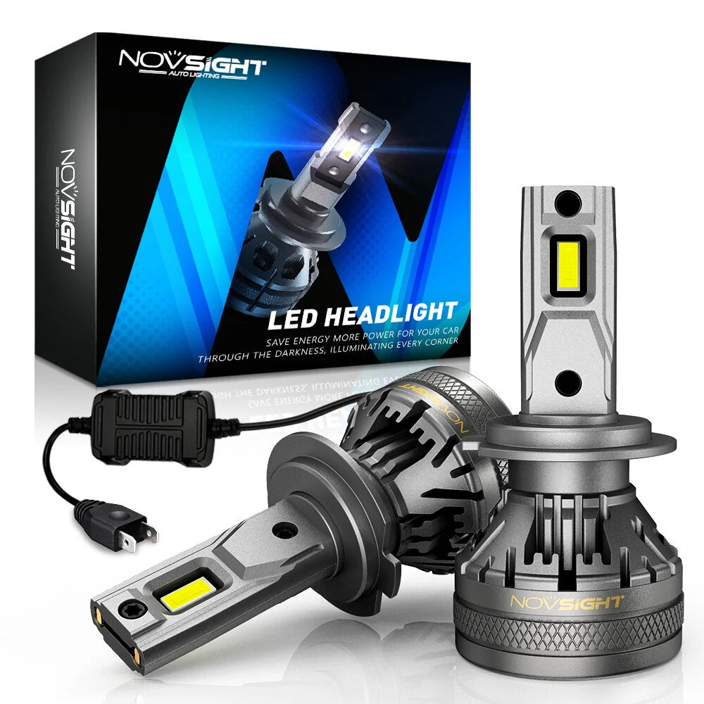 NightEye NovSight A500-N37 H7 DC9-32V LED Headlight H7 Two Pin 22000LM LED Car Lights Bulbs 6500K High & Low Beam 120W/Pair Super Bright - H7