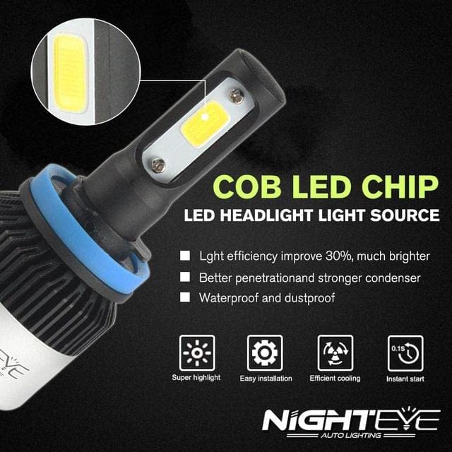 ORIGINAL NIGHTEYE H8/H9/H11/H16 LED Headlight Bulb for Car and Bike White, 72 Watt, 2 Bulbs - 9000 Lumens ULTRA BRIGHT, Type H8/H9/H11/H16 - NightEye.in