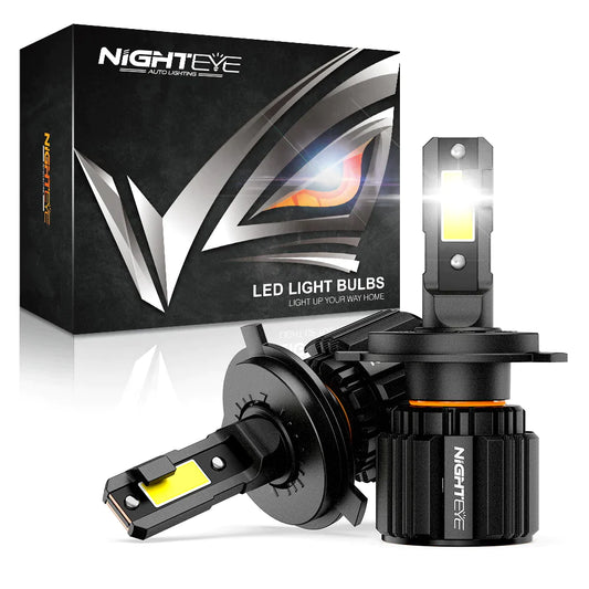 Original Nighteye A315 S4 NEW MODEL 2024 H4 LED Headlight Bulb H4 (Set of 2) For All Motorcycles (Low and High Beam Bulbs (White) 13000 LM 3 Side Chip) - Type H4 - NightEye.in