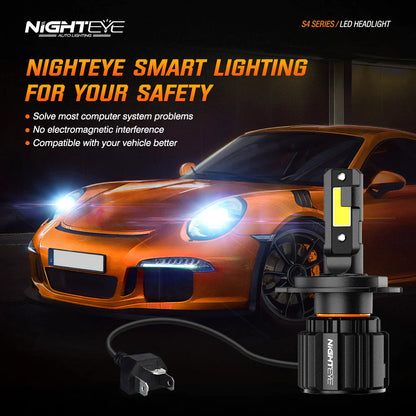 Original Nighteye A315 S4 NEW MODEL 2024 H4 LED Headlight Bulb H4 For All Motorcycles (Low and High Beam Bulbs (White) 6500 LM) - Type H4 - NightEye.in
